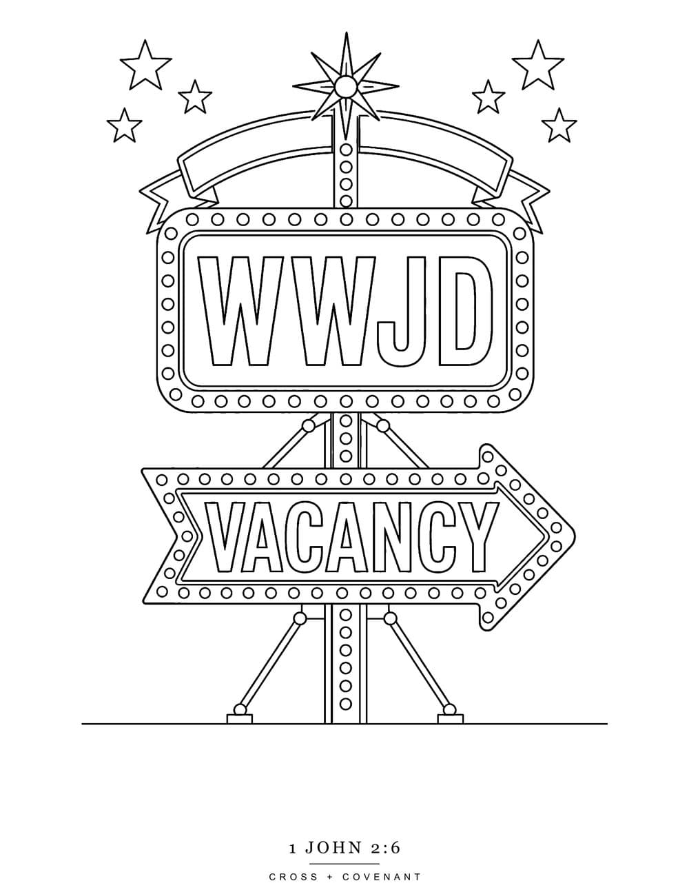The WWJD Vacancy coloring page, free with this shirt